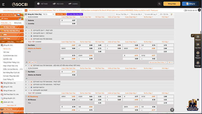 SOC88 cung cấp dữ liệu cược của nhà cái uy tín nhất