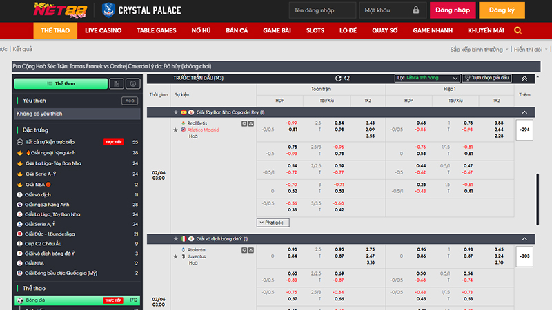 Bảng kèo thể thao chuyên sâu của nhà cái uy tín NET88